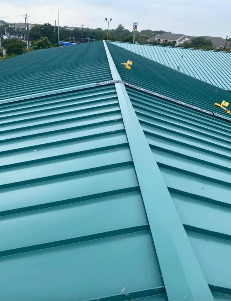 Green commercial metal roof ridge and valley for Metal Roof Repair in Fullerton